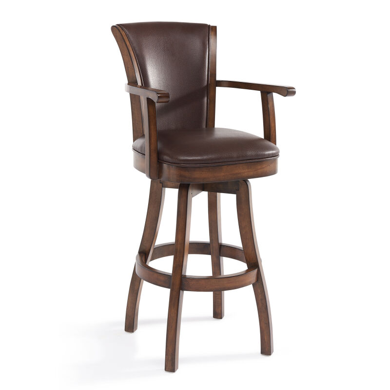 LCRABAARKACH30 Raleigh Arm 30" Bar Height Swivel Wood Barstool in Chestnut Finish and Kahlua Faux Leather