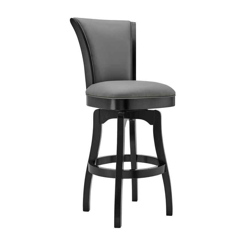 LCRABASIBLGR30 Raleigh 30" Bar Height Swivel Barstool in Black Finish and Gray Faux Leather