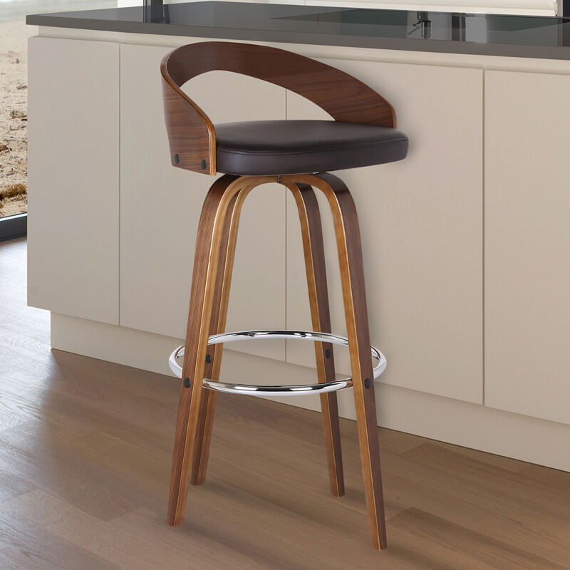 LCSOBABRWA26 Sonia 26" Counter Height Barstool in Walnut Wood Finish with Brown Faux Leather