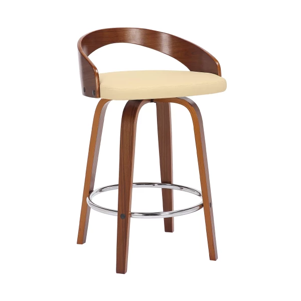 LCSOBACRWA26 Sonia 26” Swivel Bar Stool in Walnut Wood Finish and Cream Faux Leather Upholstery