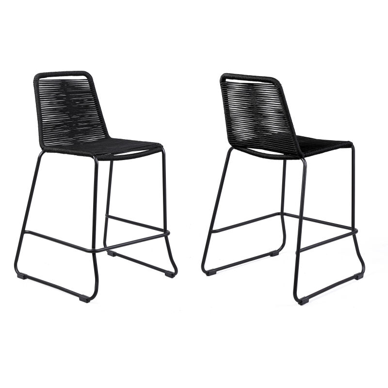LCSTBABLBLK26 Shasta 26" Outdoor Metal and Black Rope Stackable Counter Stool - Set of 2
