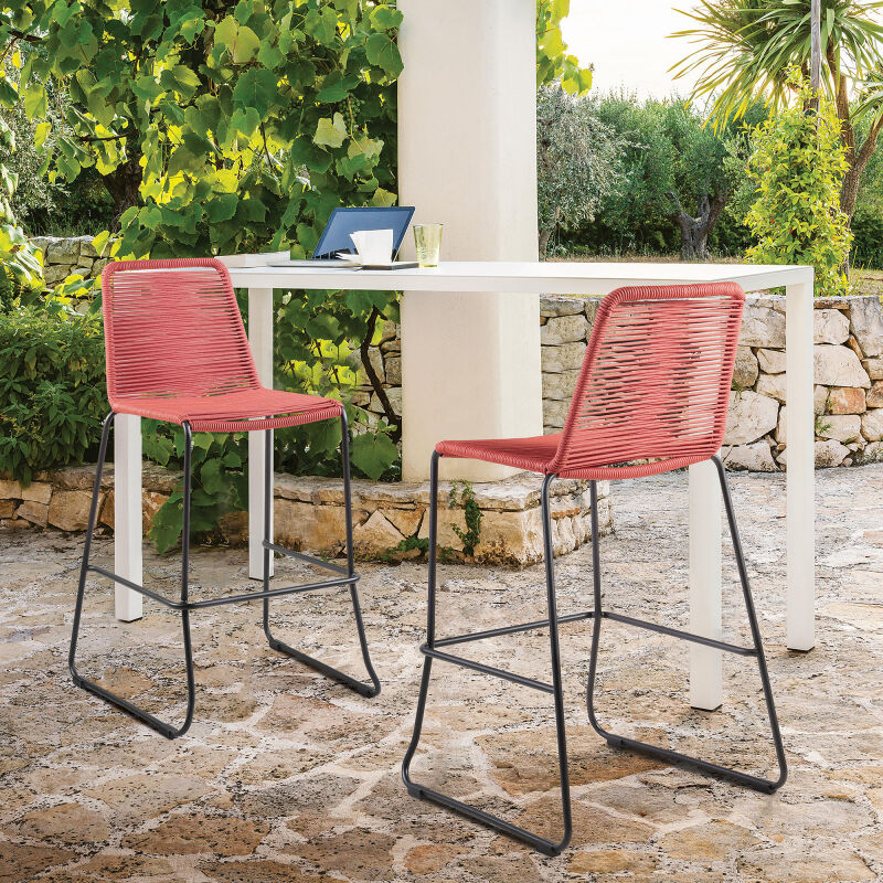 LCSTBABLBRK26 Shasta 26" Outdoor Metal and Brick Red Rope Stackable Counter Stool - Set of 2