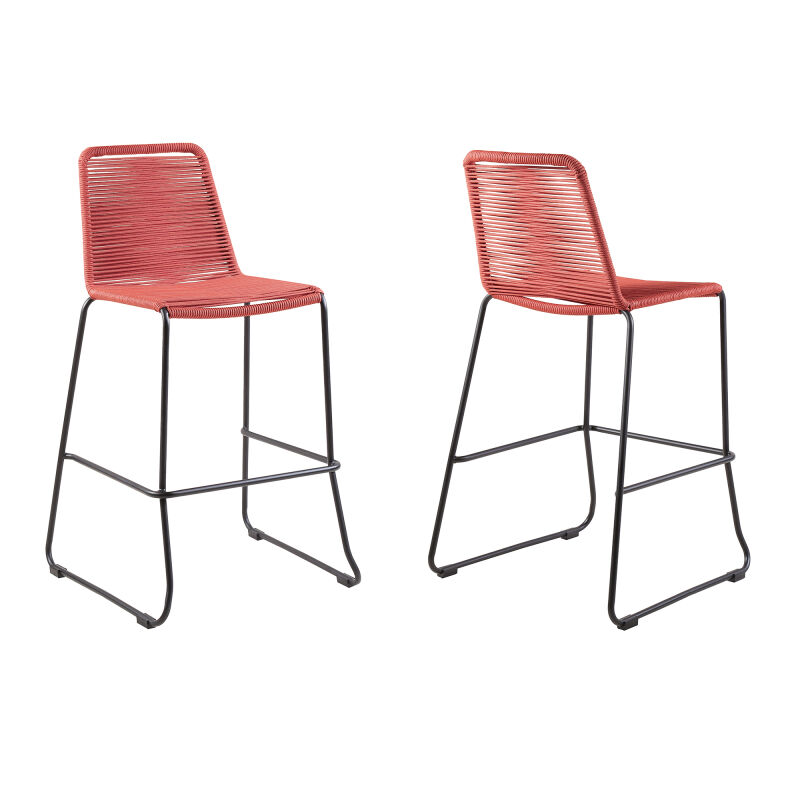 LCSTBABLBRK26 Shasta 26" Outdoor Metal and Brick Red Rope Stackable Counter Stool - Set of 2