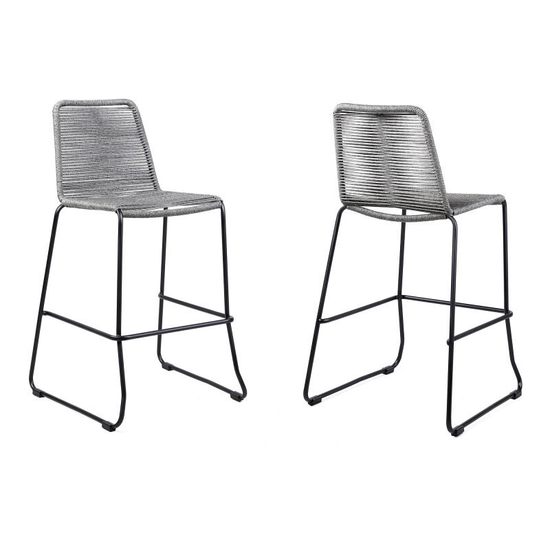 LCSTBABLGRY26 Shasta 26" Outdoor Metal and Grey Rope Stackable Counter Stool - Set of 2