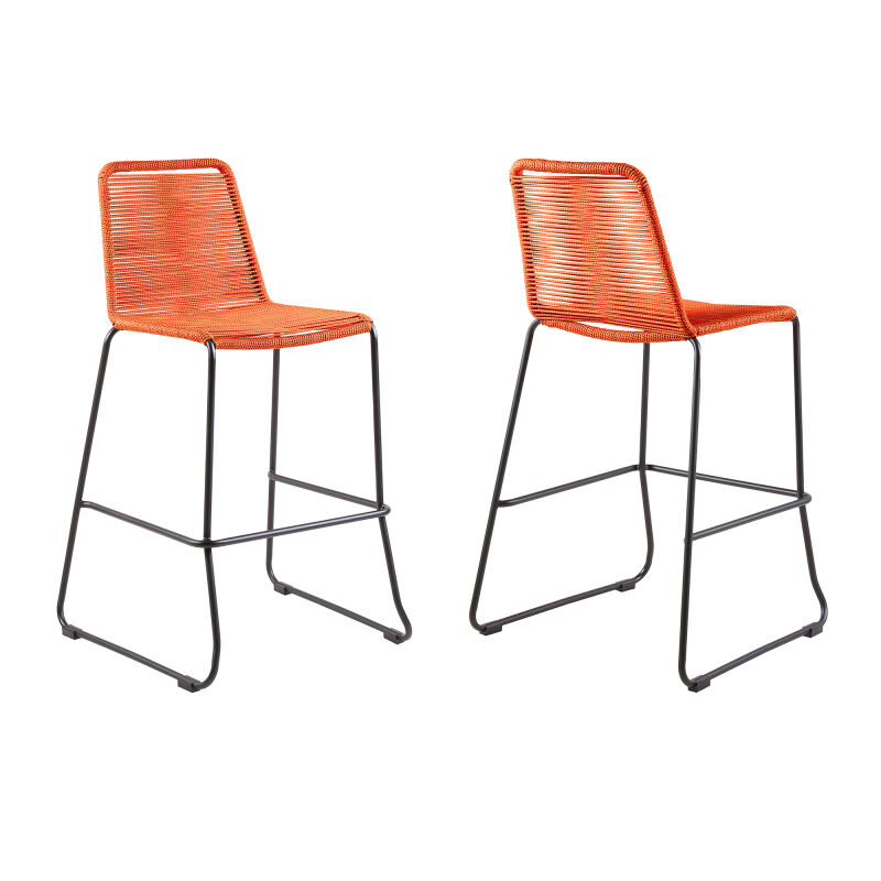 LCSTBABLTNG30 Shasta 30" Outdoor Metal and Tangerine Rope Stackable Barstool - Set of 2
