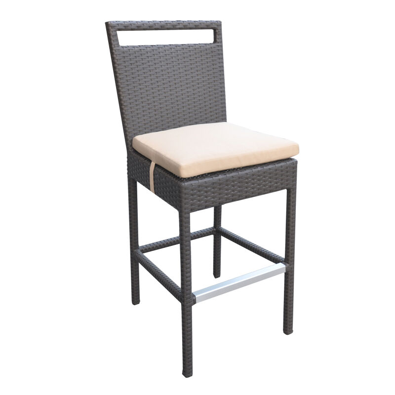 LCTRBABE Tropez Outdoor Patio Wicker Barstool with Water Resistant Beige Fabric Cushions