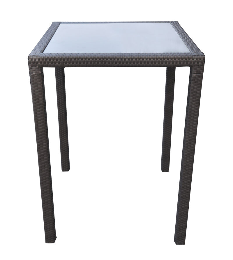 LCTRBTBE Tropez Outdoor Patio Wicker Bar Table with Black Glass Top