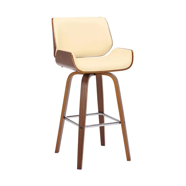 LCTYBACRWA26 Tyler 26" Swivel Bar Stool in Walnut Wood and Cream Faux Leather Upholstery