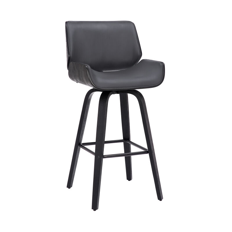 LCTYBAGRBL26 Tyler 26" Swivel Bar Stool in Black Wood and Grey Faux Leather Upholstery
