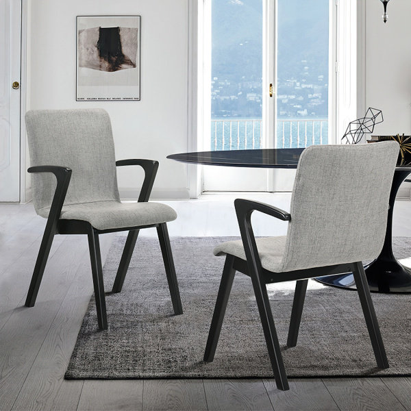 LCVRSIGRBL Varde Mid-Century Gray Upholstered Dining Chairs in Black Finish (Set of 2)