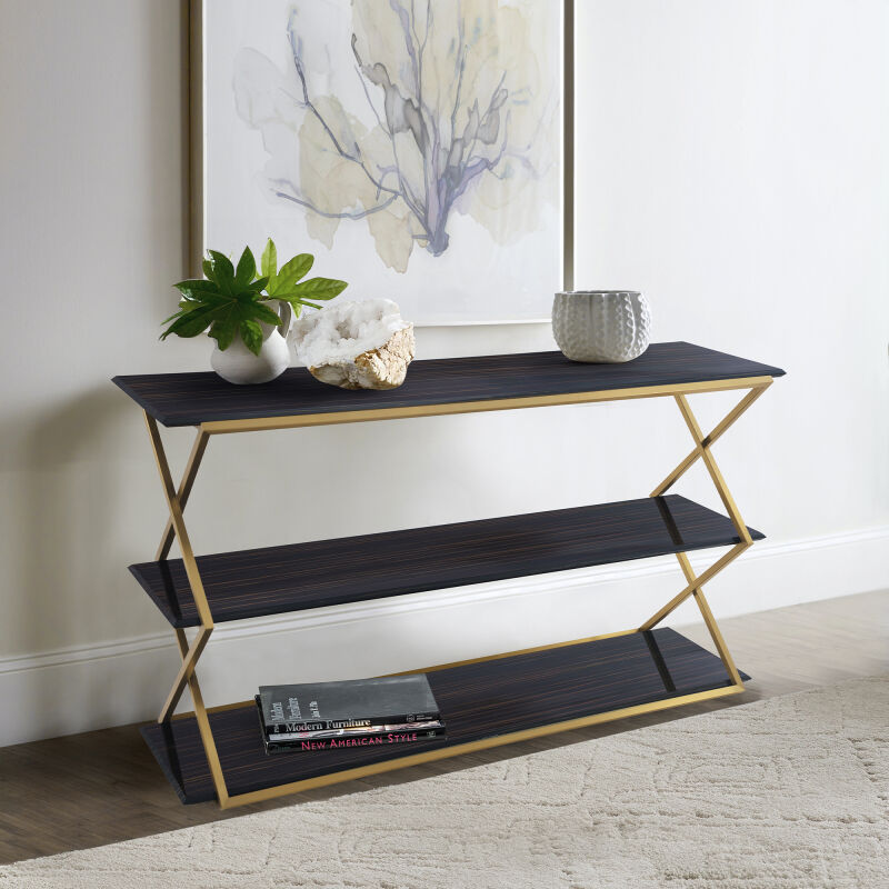LCWLCNBRGLD Westlake 3-Tier Dark Brown Console Table with Brushed Gold Legs