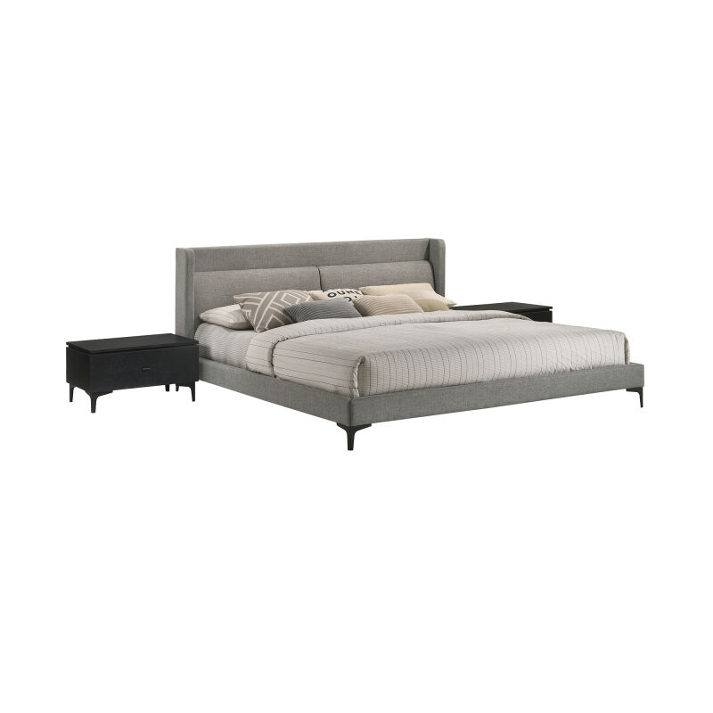 SETLEBDCHKG3A Legend 3 Piece Gray Fabric King Platform Bed and Nightstands Bedroom Set