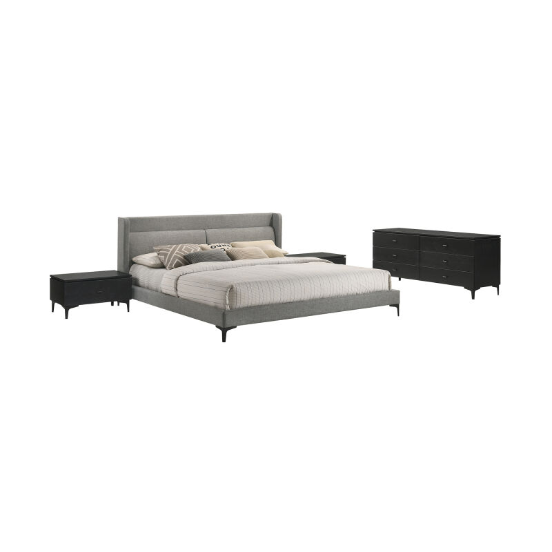 SETLEBDCHKG4B Legend 4 Piece Gray Fabric King Platform Bedroom Set with Dresser and Nightstands