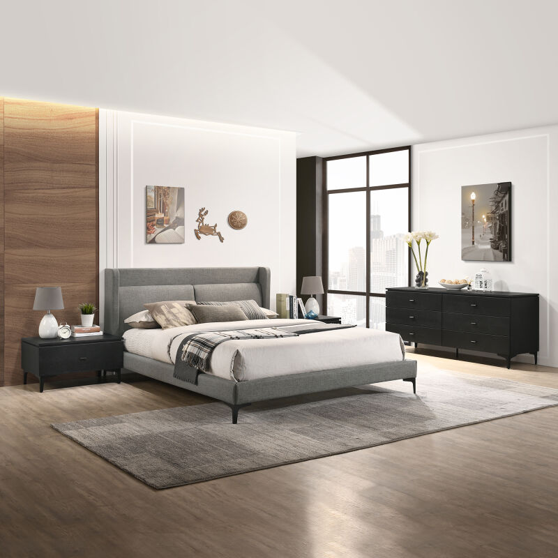 SETLEBDCHQN4B Legend 4 Piece Gray Fabric Queen Platform Bedroom Set with Dresser and Nightstands