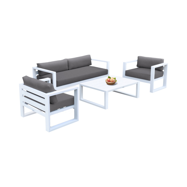 SETODAEWH Aelani Outdoor 4 piece Set in White Finish and Charcoal Cushions