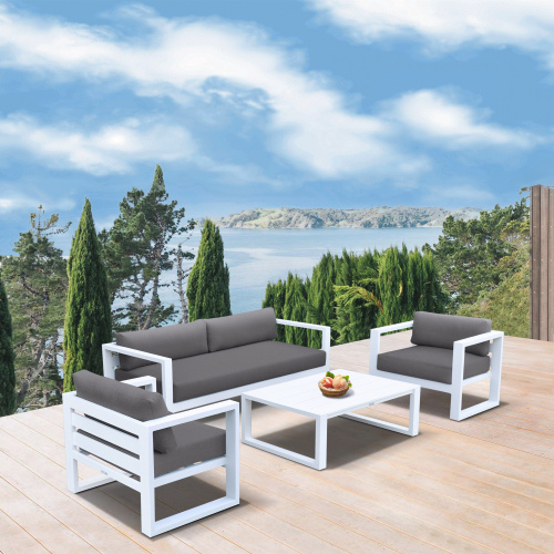 SETODAEWH Aelani Outdoor 4 piece Set in White Finish and Charcoal Cushions