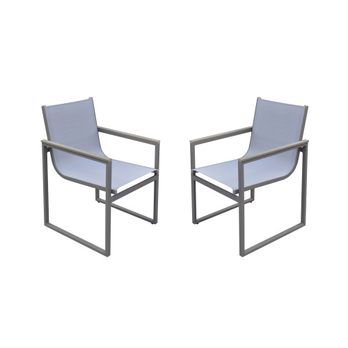 LCBICHGR Bistro Outdoor Patio Dining Chair in Grey Powder Coated Finish with Grey Sling Textilene and Grey Wood Accent Arms  - Set of 2