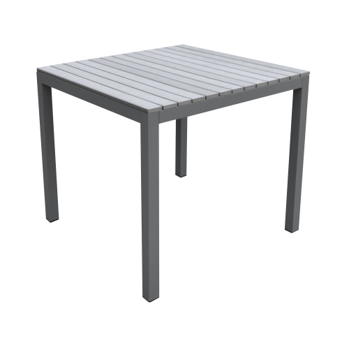LCBIDIGR Bistro Outdoor Patio Dining Table in Grey Powder Coated Finish with Grey Wood Top