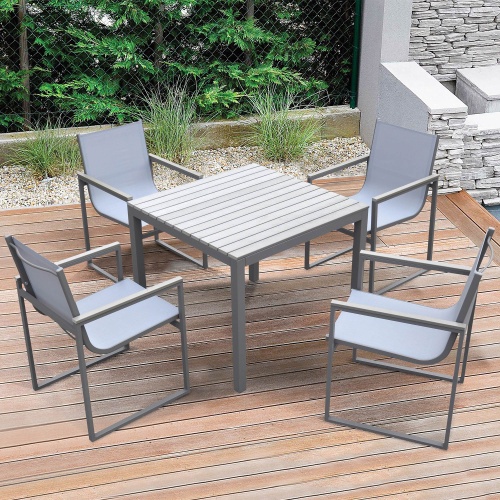 LCBIDIGR Bistro Outdoor Patio Dining Table in Grey Powder Coated Finish with Grey Wood Top
