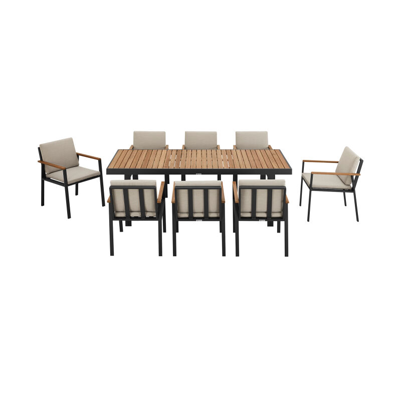 SETODNODIBE Nofi Outdoor Patio 9 Piece Dining Set in Charcoal Finish with Taupe Cushions