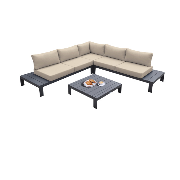 SETODRZTA Razor Outdoor 4 piece Sectional set in Dark Grey Finish and Taupe Cushions
