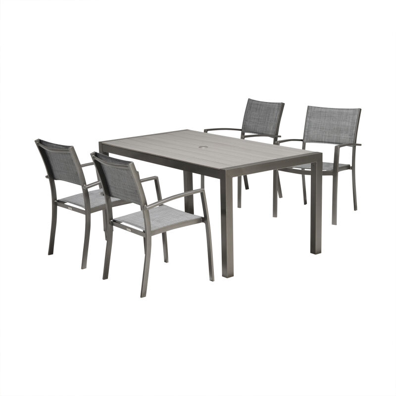 SETODSLDI Solana 5 piece Outdoor Aluminum Dining Set in Cosmos Grey Finish with Wood Top
