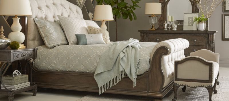 231146 2812 Art Furniture Vintage Salvage King Lanza Upholstered Tufted Bed 3