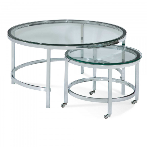 T1792-120CEC Patinoire Round Nested Cocktail Tables on Casters - Set of 2