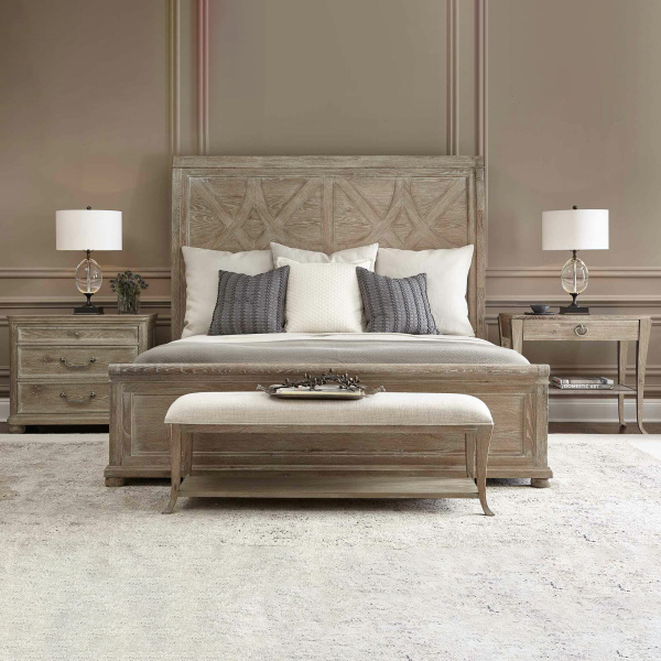 K1290 Bernhardt Rustic Patina Panel King Bed in Sand Finish