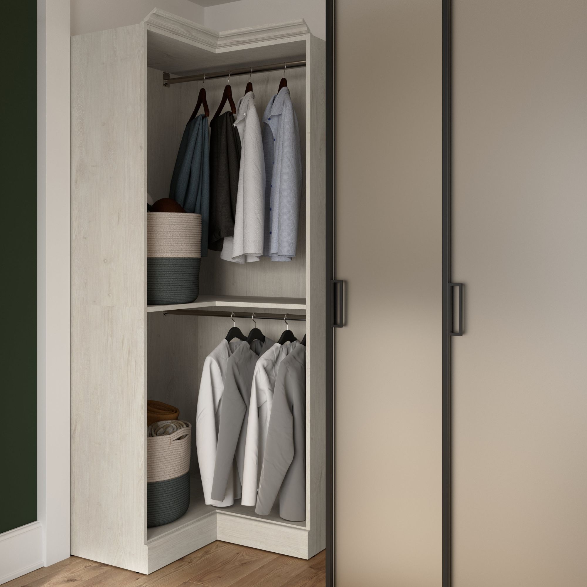 Closet Kit with Hanging Rods & Shelves - Corner Closet System - Closet  Shelves - Closet Organizers and Storage Shelves (White, 66 inches Wide)  Closet