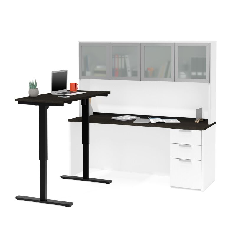 110897 17 Bestar Pro Concept Plus 72w L Shaped Standing Desk With Hutch In White Deep Grey 1