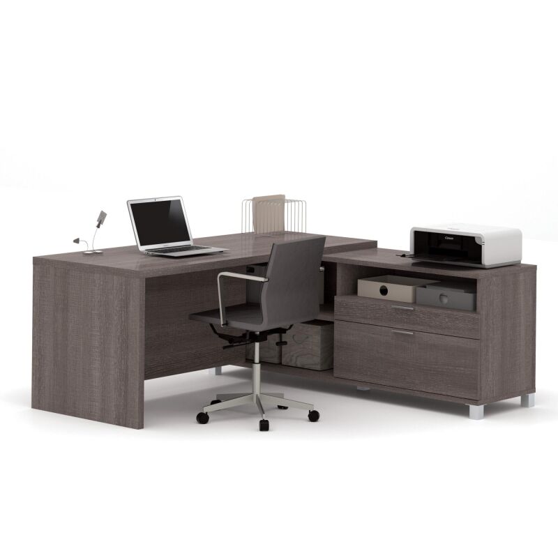 120863-47 Bestar Pro-Linea 72W L-Shaped Office Desk in bark grey