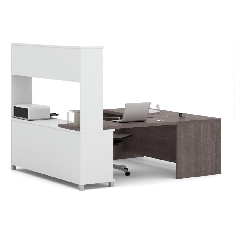 120880 47 Bestar Pro Linea 72w U Shaped Executive Desk With Hutch In Bark Grey 2