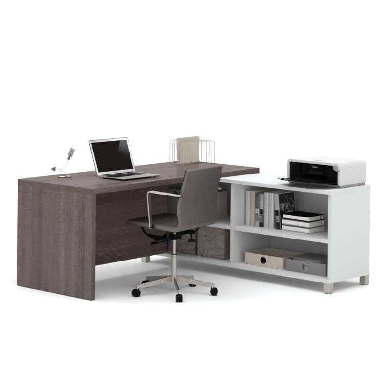 120885-47 Bestar Pro-Linea 72W L-Shaped Computer Desk in bark grey & white
