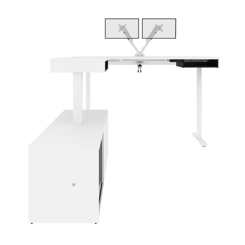 130851 000017 Bestar Pro Vega 81w L Shaped Standing Desk With Dual Monitor Arm And Credenza In White Black 4
