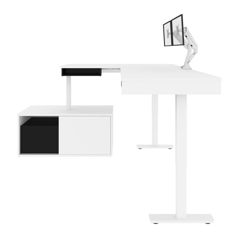 130851 000017 Bestar Pro Vega 81w L Shaped Standing Desk With Dual Monitor Arm And Credenza In White Black 5