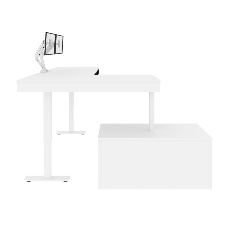 130851 000017 Bestar Pro Vega 81w L Shaped Standing Desk With Dual Monitor Arm And Credenza In White Black 6