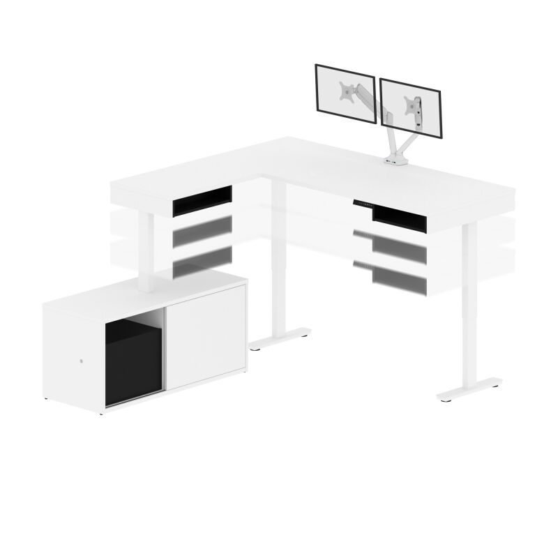 130851 000017 Bestar Pro Vega 81w L Shaped Standing Desk With Dual Monitor Arm And Credenza In White Black 8
