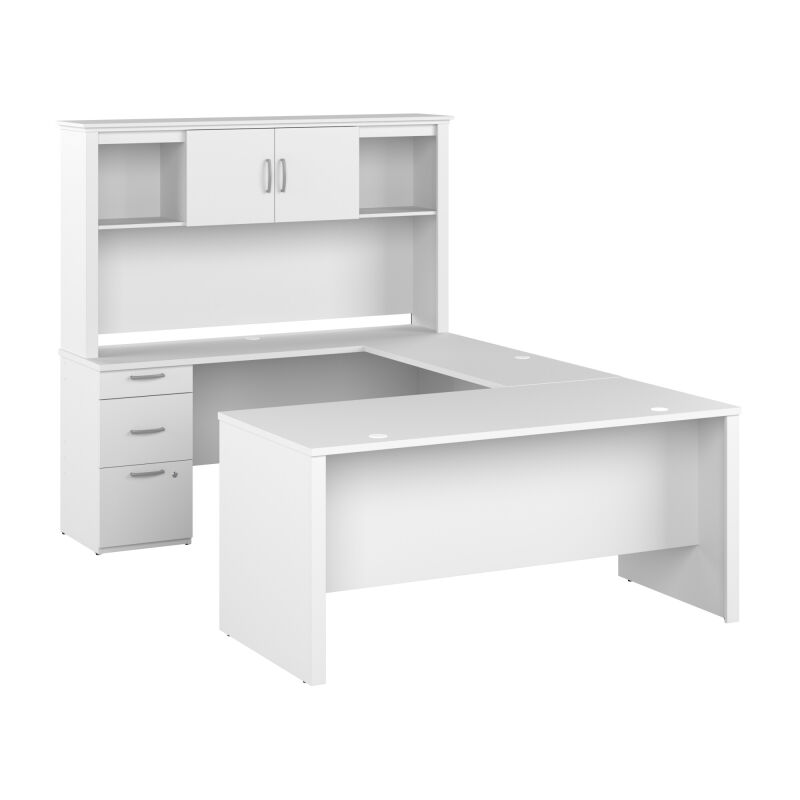 146857-000072 Bestar Logan 67W 65W U Shaped Desk with Hutch in pure white