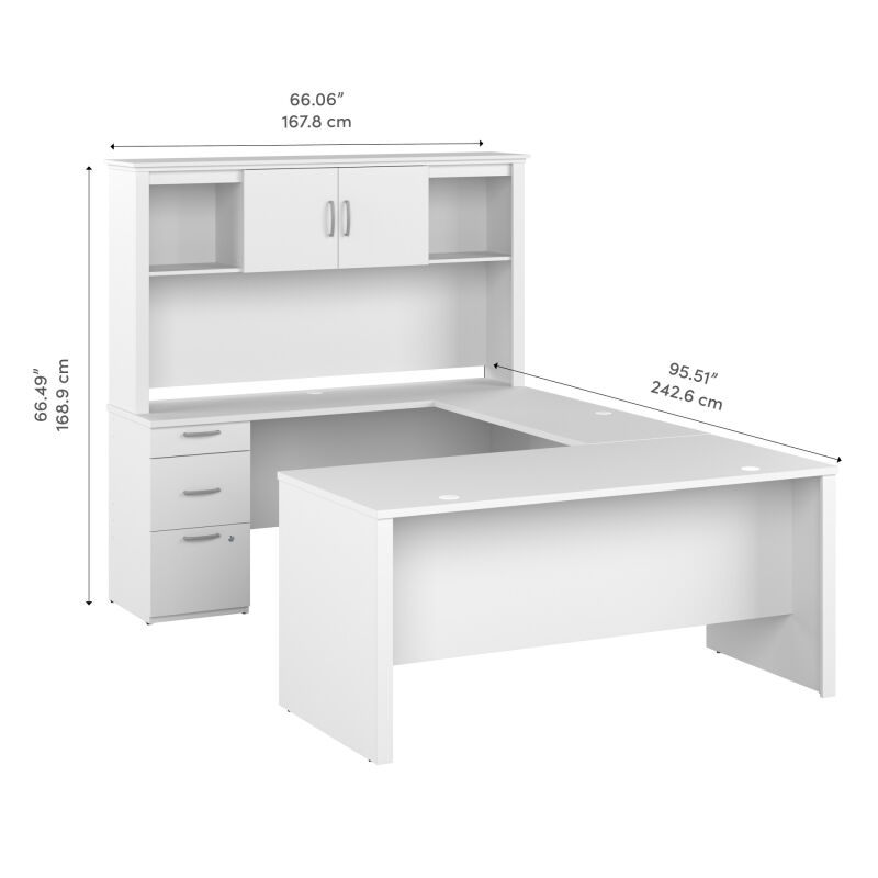 146857 000072 Bestar Logan 67w 65w U Shaped Desk With Hutch In Pure White 5
