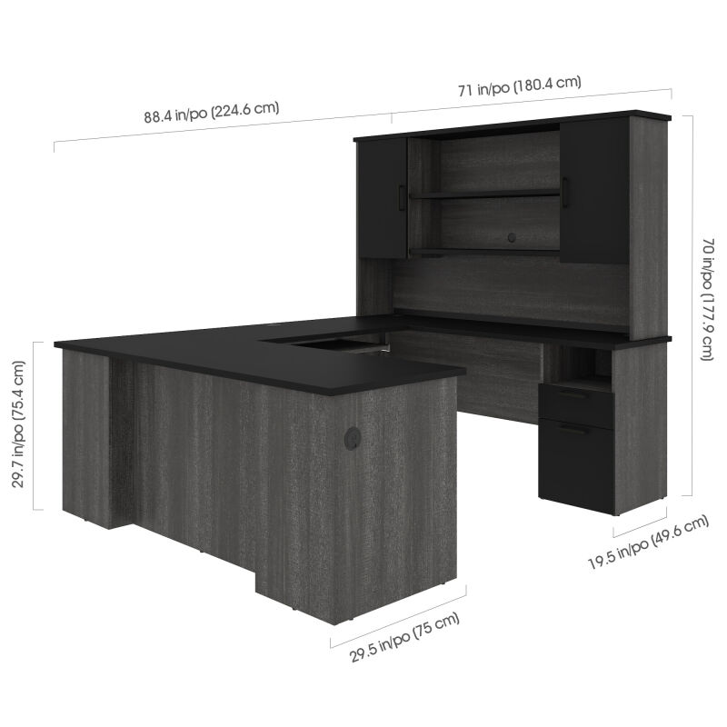 181852 000018 Bestar Norma 71w U Or L Shaped Executive Desk With Hutch In Black Bark Gray 5