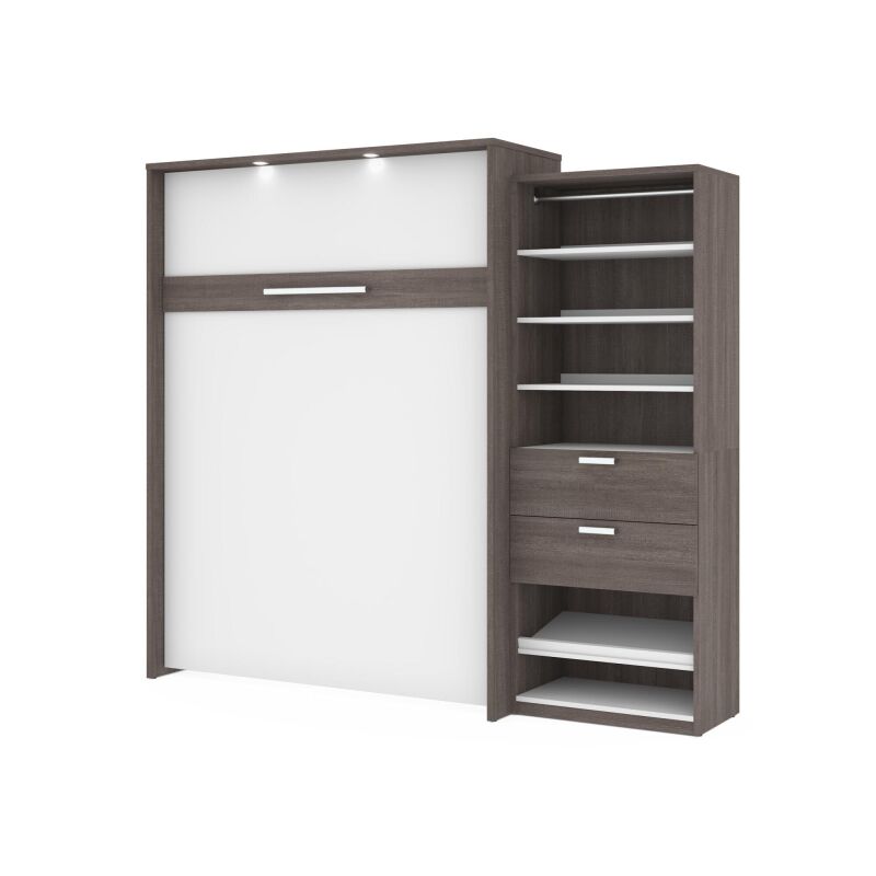 80882-47 Bestar Cielo Queen Murphy Bed and Shelving Unit with Drawers (95W) in bark grey & white