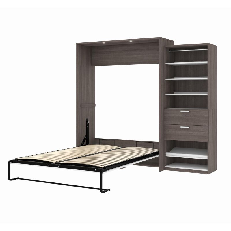 80882 47 Bestar Cielo Queen Murphy Bed And Shelving Unit With Drawers 95w In Bark Grey White 2