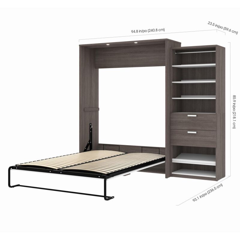 80882 47 Bestar Cielo Queen Murphy Bed And Shelving Unit With Drawers 95w In Bark Grey White 5