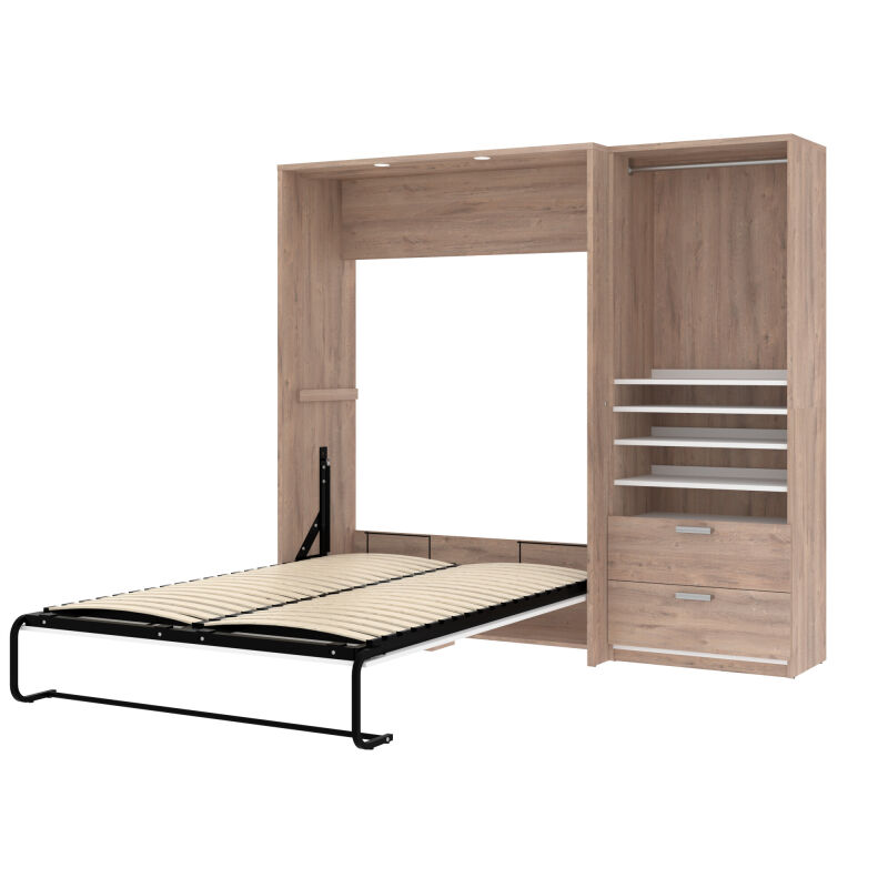 80892 000009 Bestar Cielo Full Murphy Bed And Shelving Unit With Drawers 89w In Rustic Brown White 2