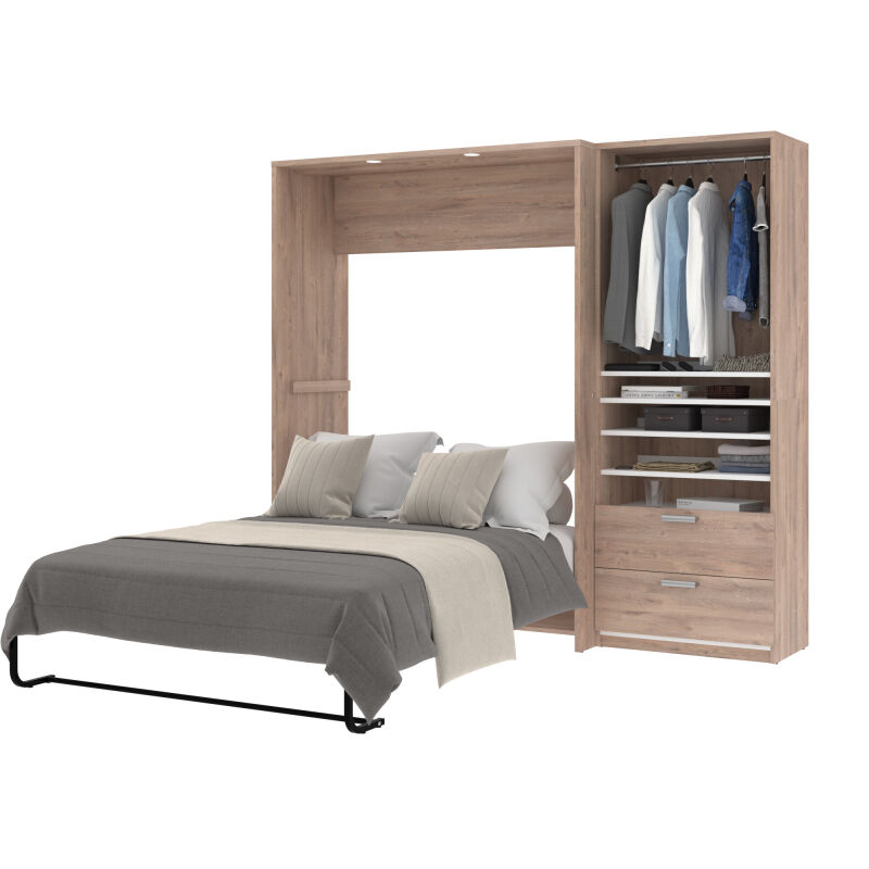 80892 000009 Bestar Cielo Full Murphy Bed And Shelving Unit With Drawers 89w In Rustic Brown White 3