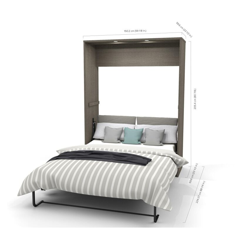 80892 47 Bestar Cielo Full Murphy Bed And Shelving Unit With Drawers 89w In Bark Grey White 11
