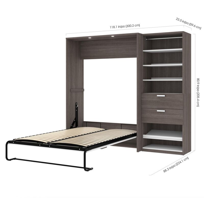 80892 47 Bestar Cielo Full Murphy Bed And Shelving Unit With Drawers 89w In Bark Grey White 8