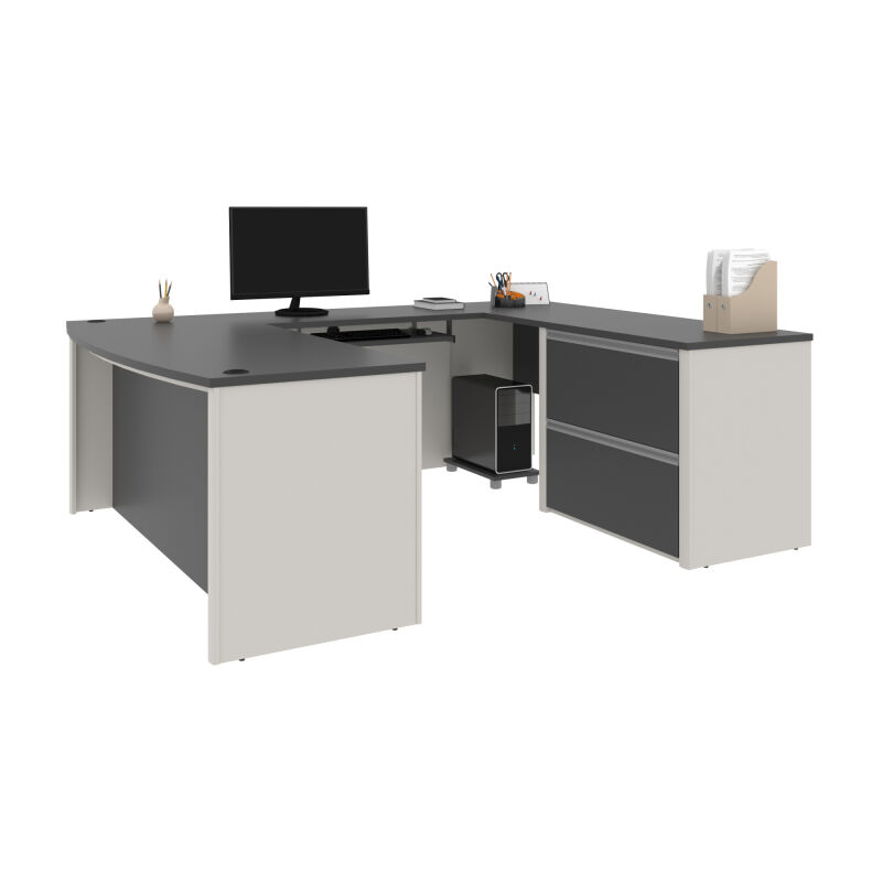 93865-59 Bestar Connexion 72W U-Shaped Executive Desk with Lateral File Cabinet in slate & sandstone