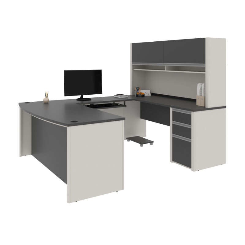83 U Shaped Desk with Hutch, Reversible L Shaped Computer Desk